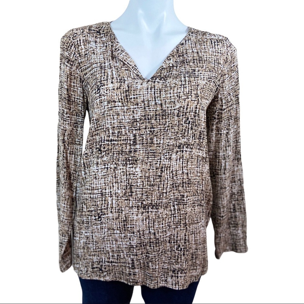 J.Jill Brown Black White Long Sleeve Blouse Top
